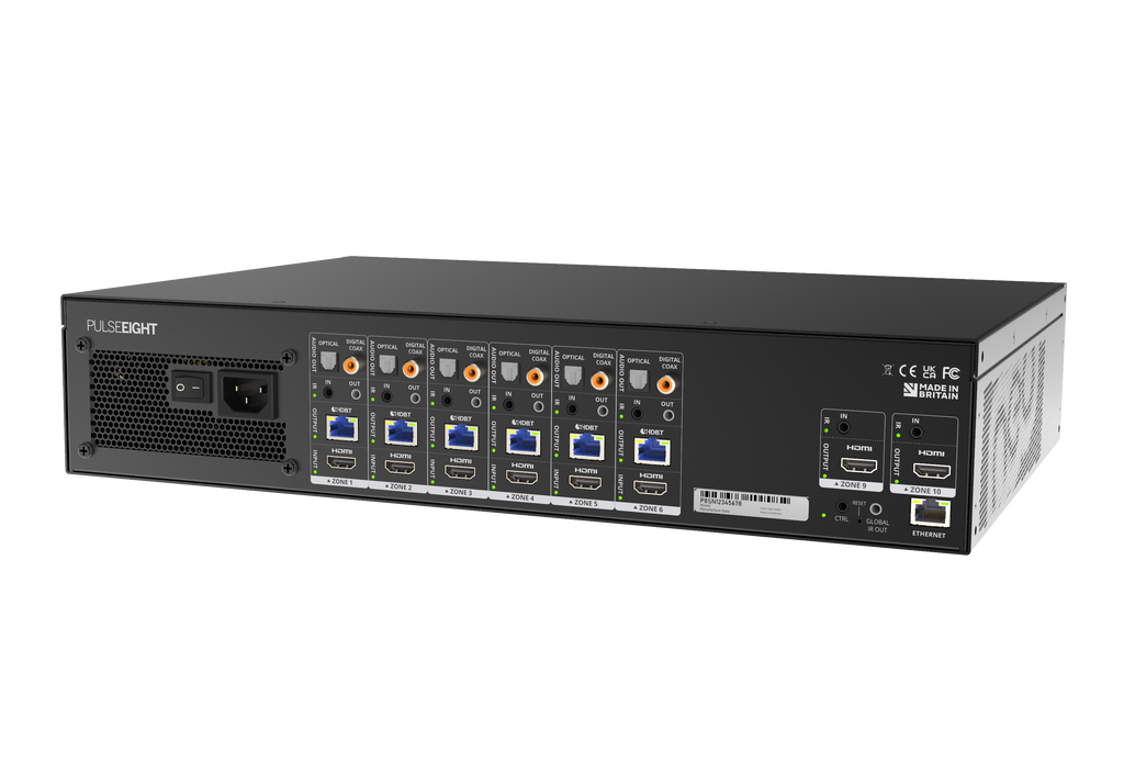 Pulse Eight neo:6a 6x8 UHD Video Matrix over IP with 6 x POH receivers