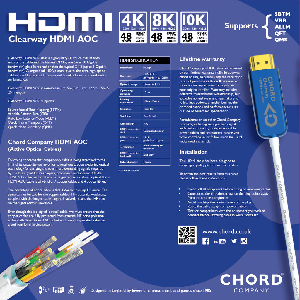 Chord Clearway HDMI AOC (Active Optical) Cable